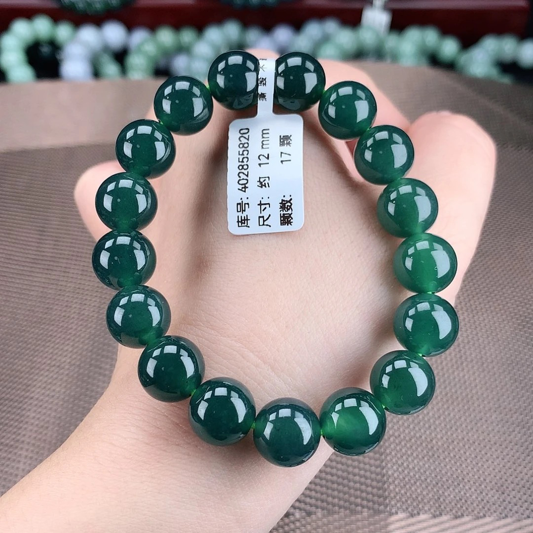 正品天然翡翠A货12m冰种满绿冰胶翡翠手串绿色单圈幽灵精美潮流款