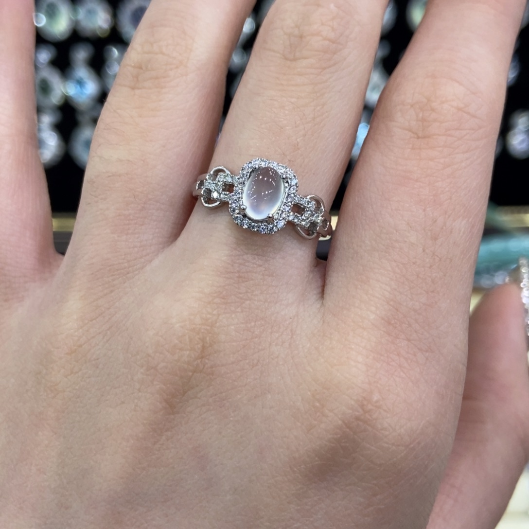 蛇纹石玉银S925镶嵌戒指