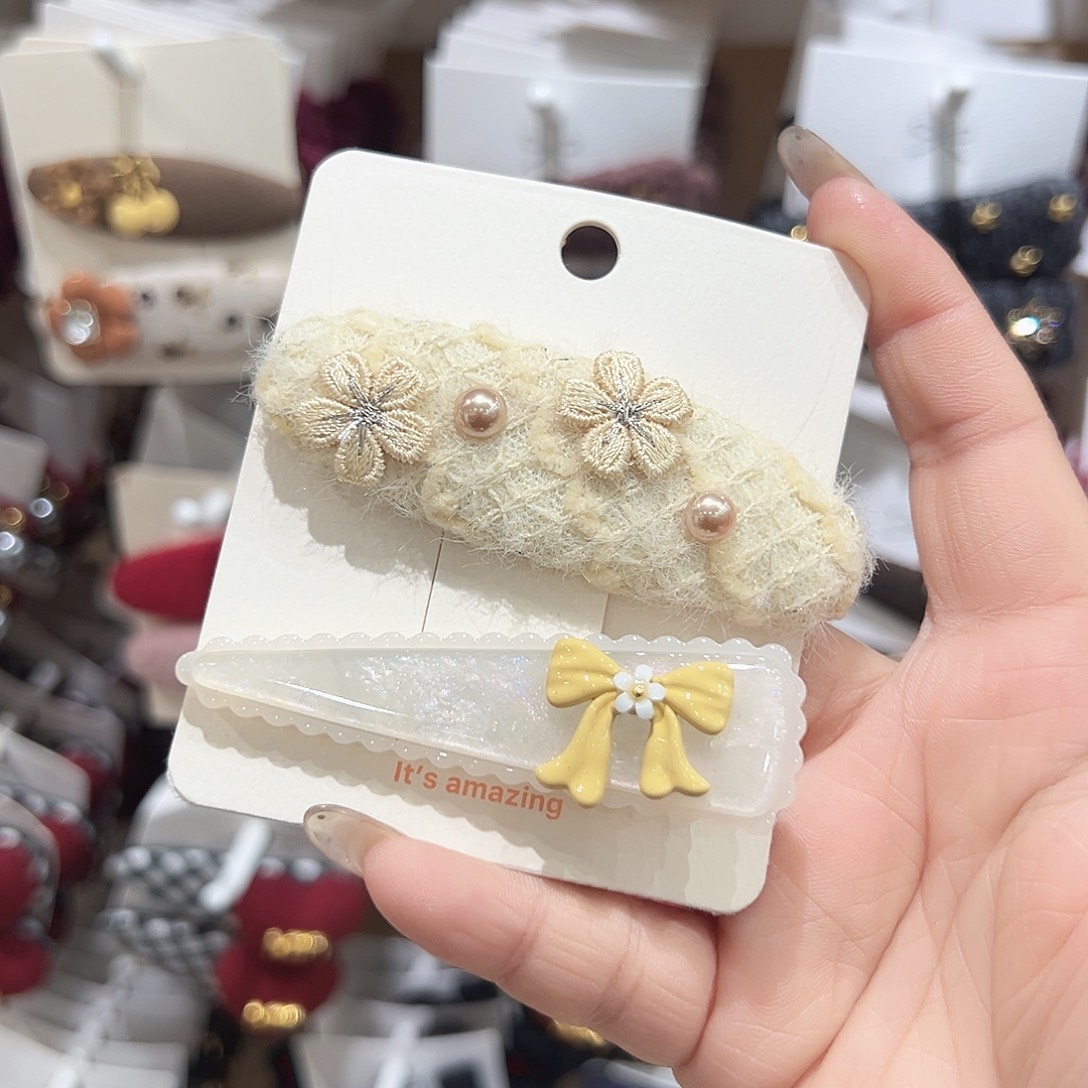 非金属黄色小花掰掰蝴蝶结鸭夹