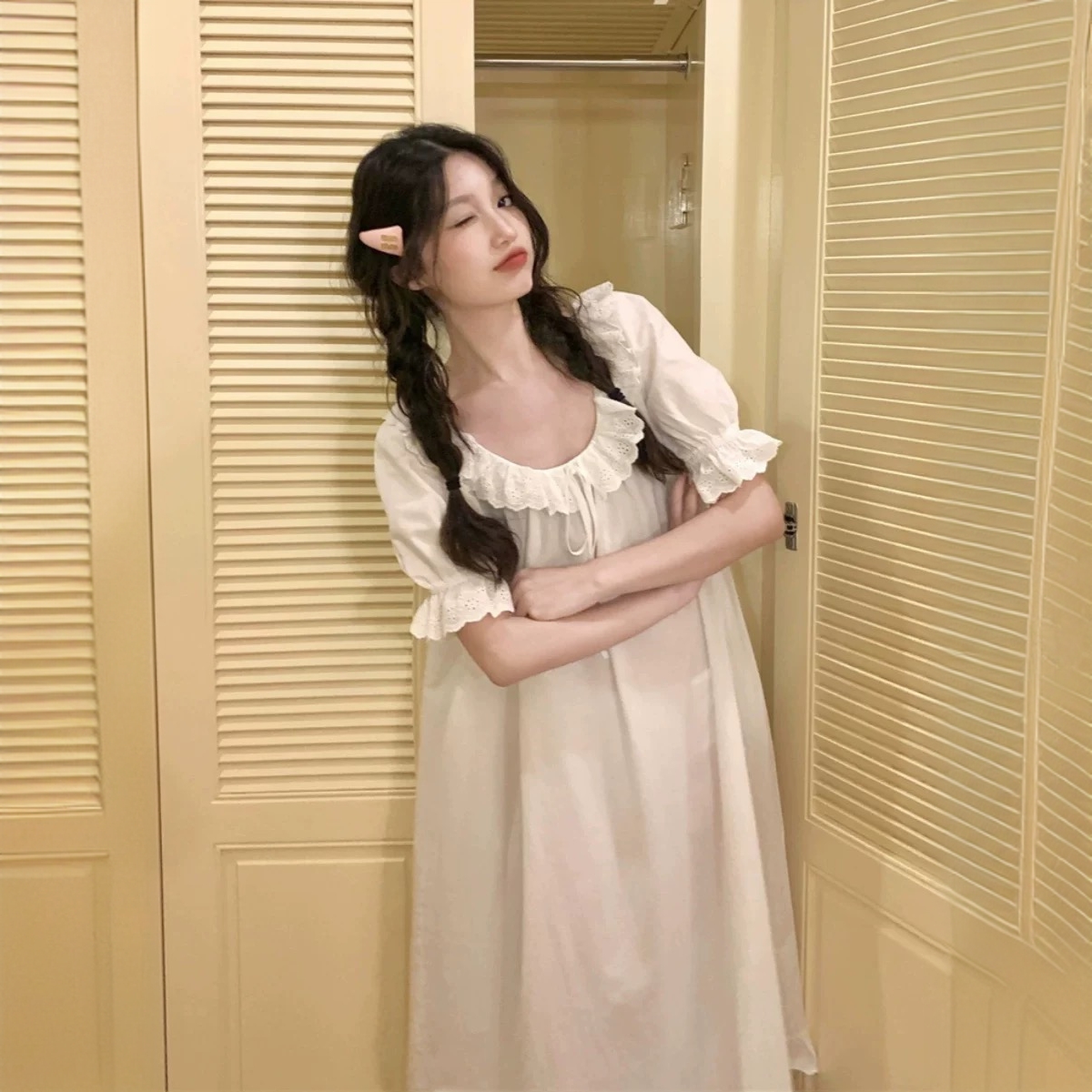 200斤春秋款大码女装胖mm甜美少女法式花边睡裙睡衣家居服