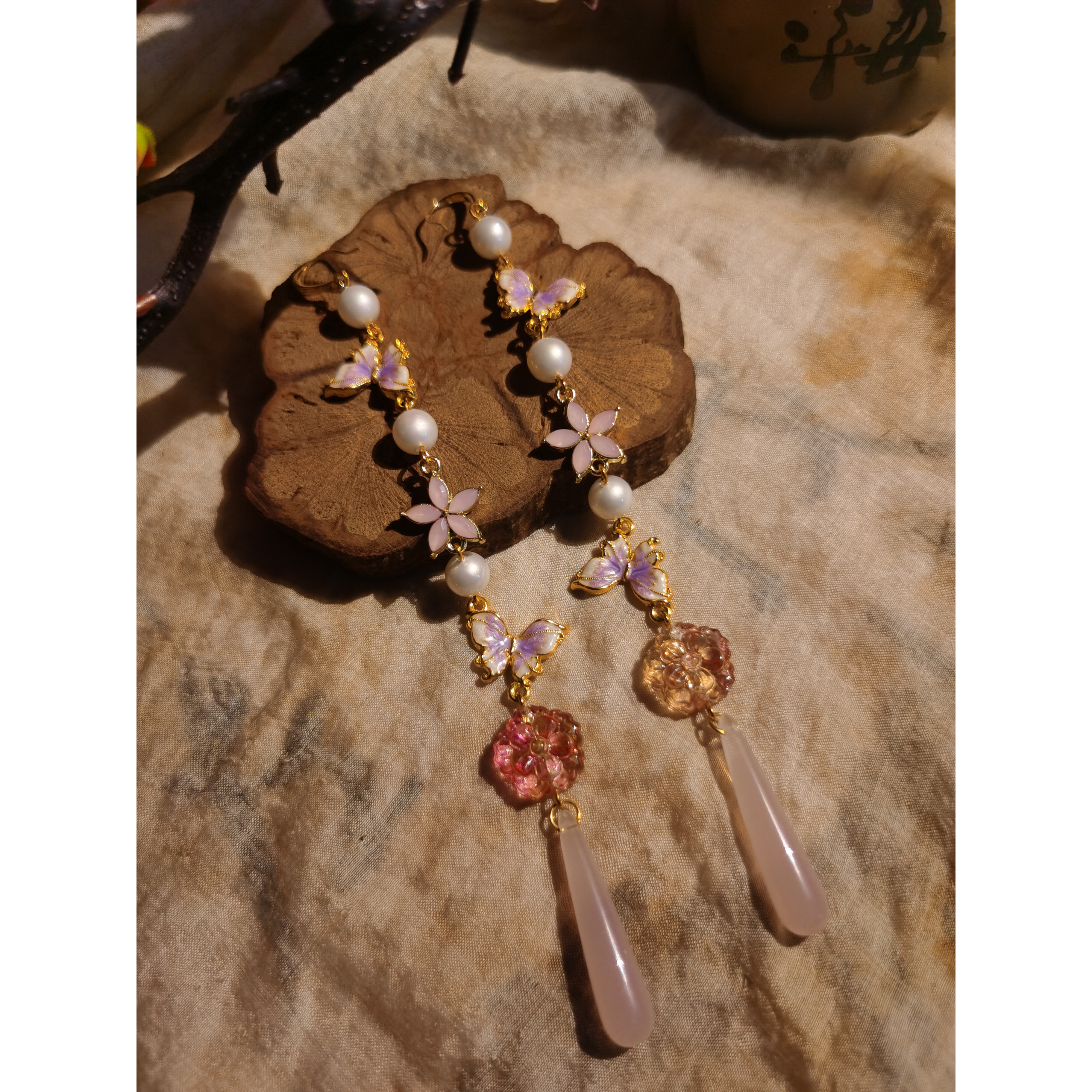 铜合金琉璃耳饰 【翩翩起舞】原创自制手作新中式国风耳饰耳钉耳环