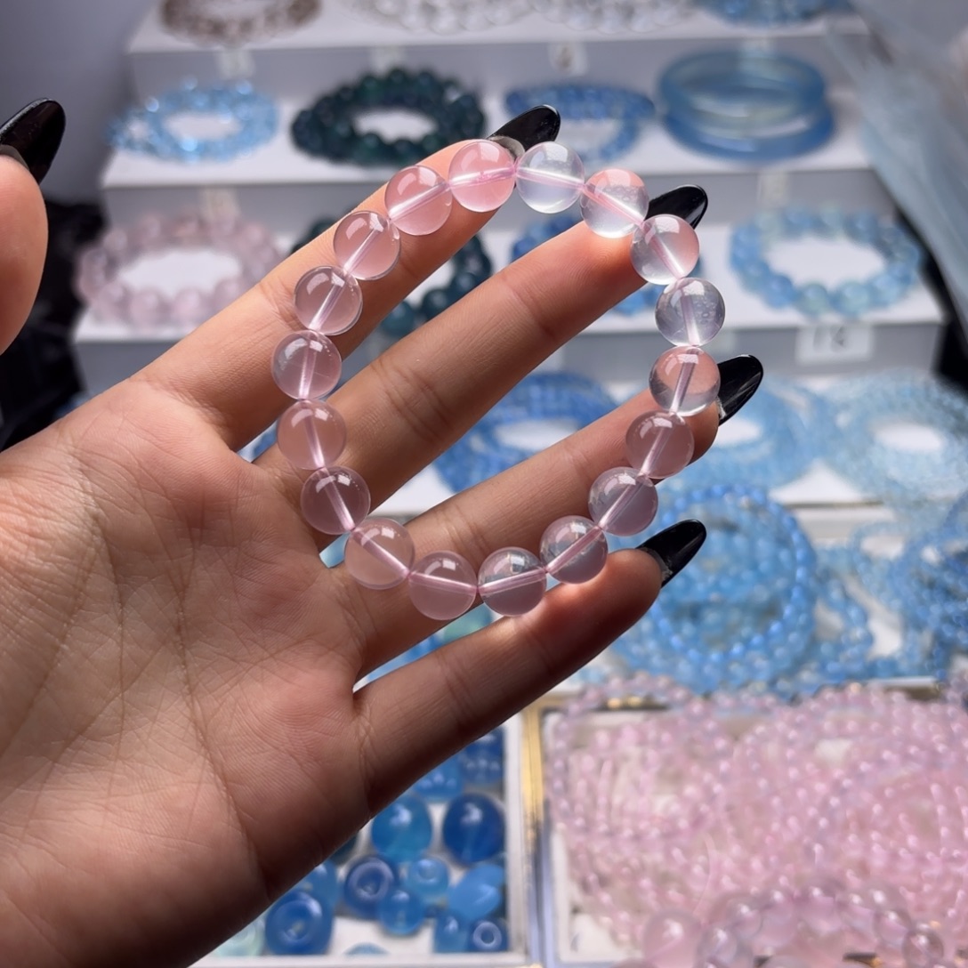 水晶未镶嵌手链粉水晶10.8mm