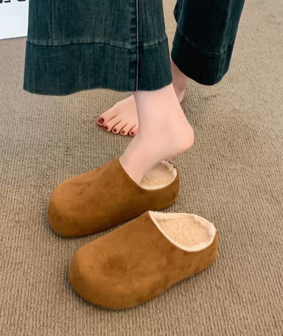 浅口轻职风包头款纯色韩版包头拖毛拖休闲棉拖鞋半拖6689