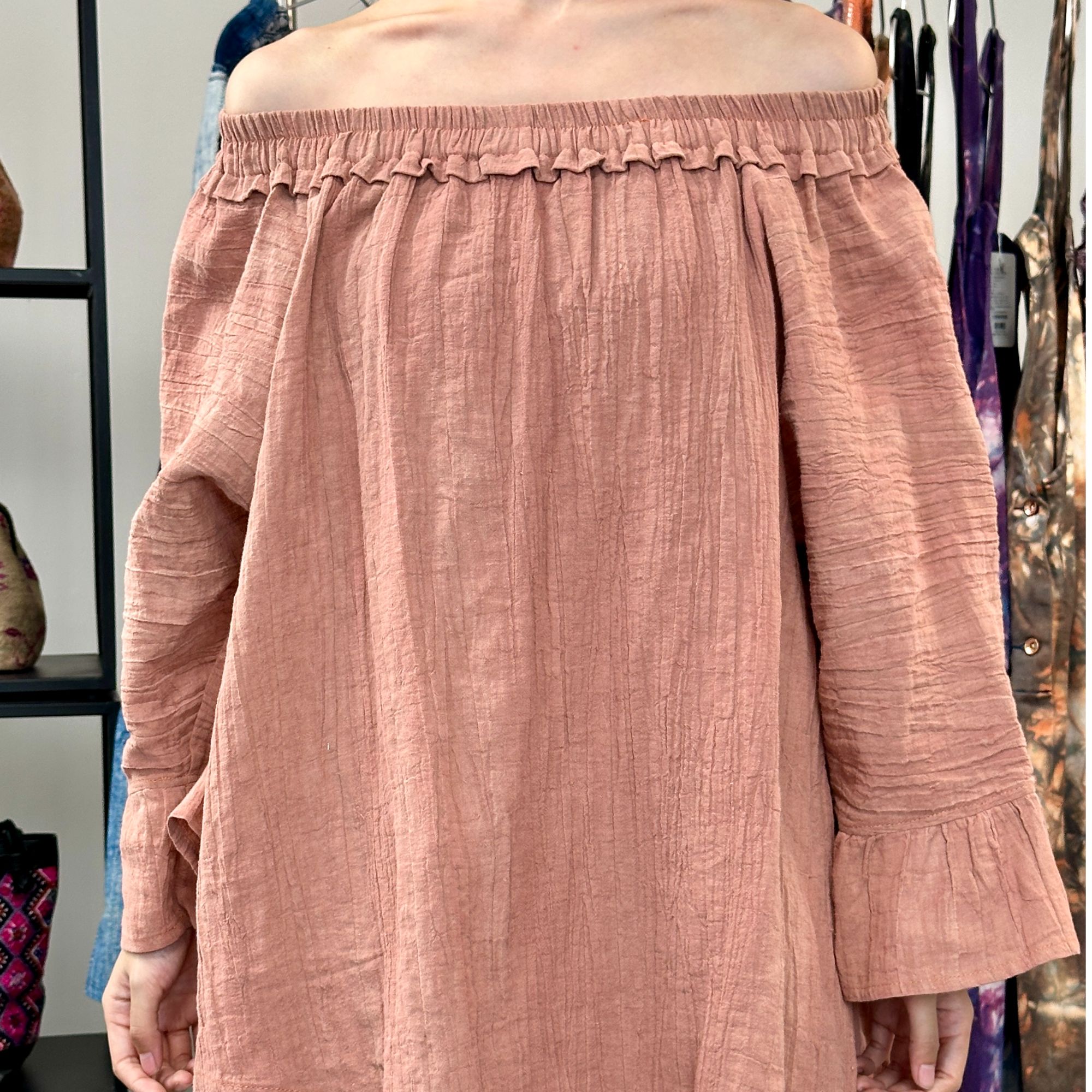 慵懒风休闲风森系时尚一字领圆领上衣