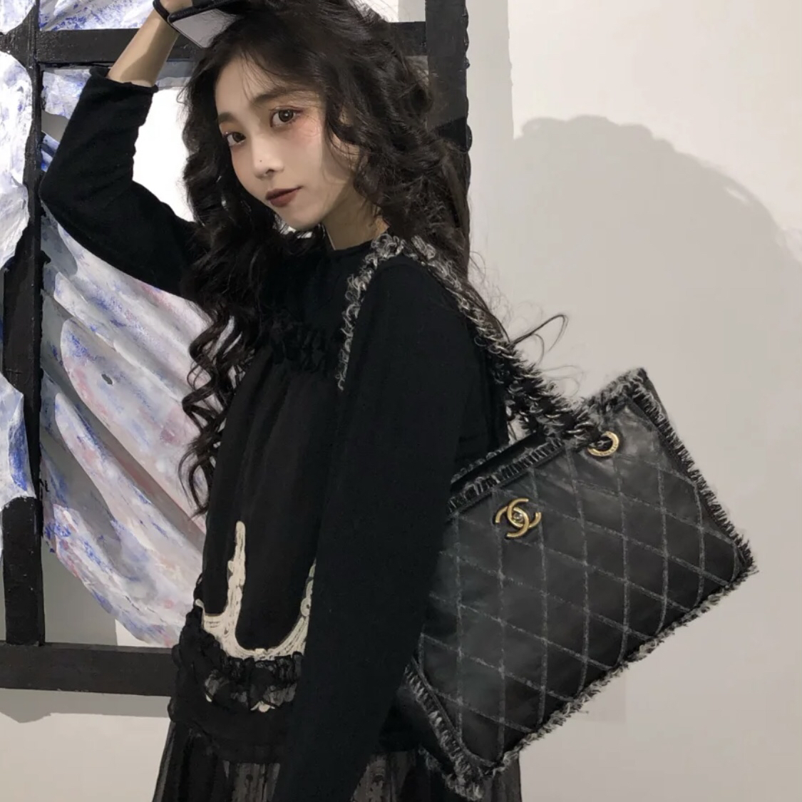 95新 Chanel/香奈儿 横版 双C 银扣 单肩包 托特包