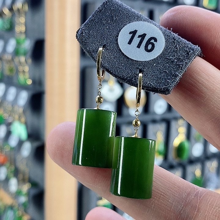 和田玉耳饰18K金镶嵌