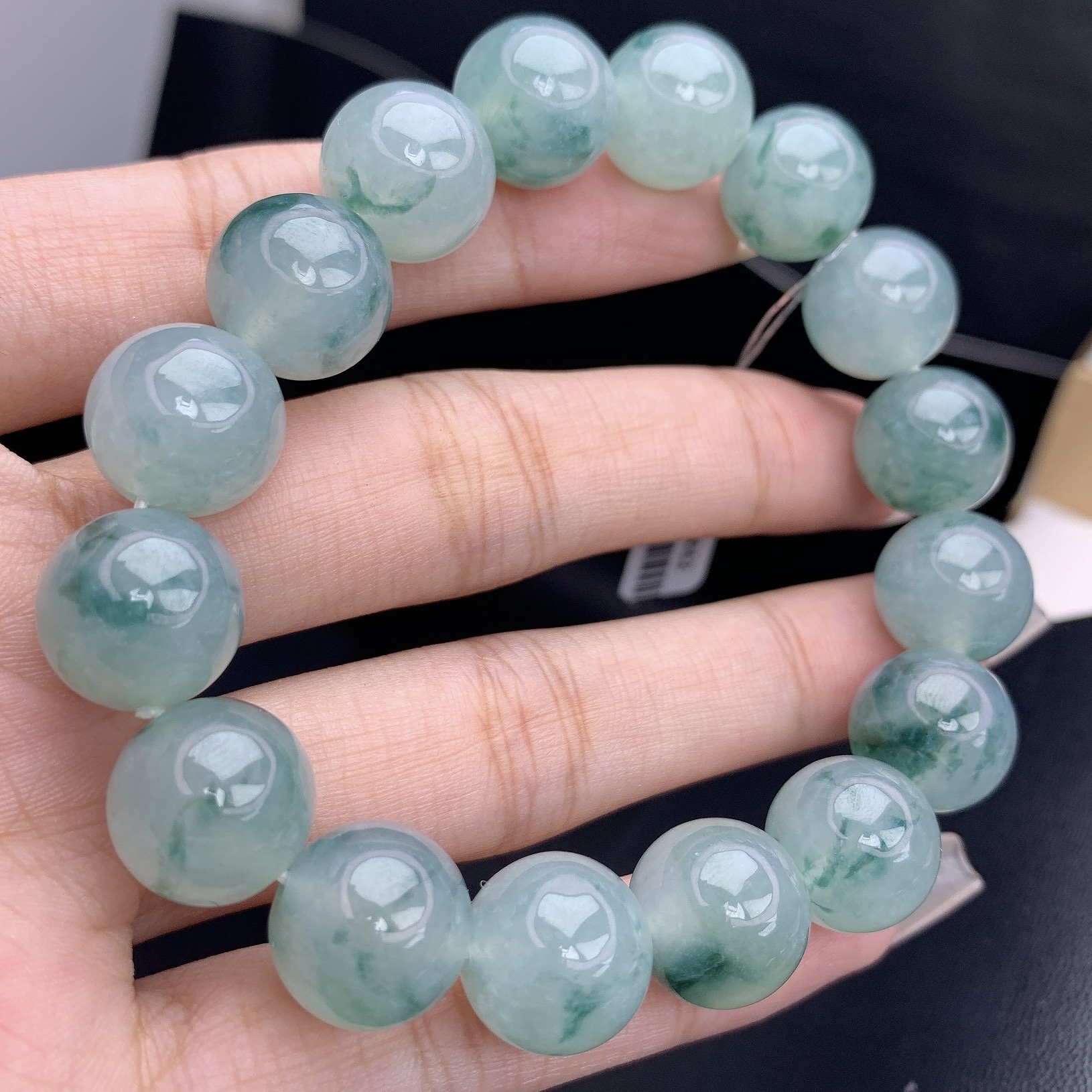 缅甸A货翡翠冰飘花圆珠手链手串单圈T卡12.7mm