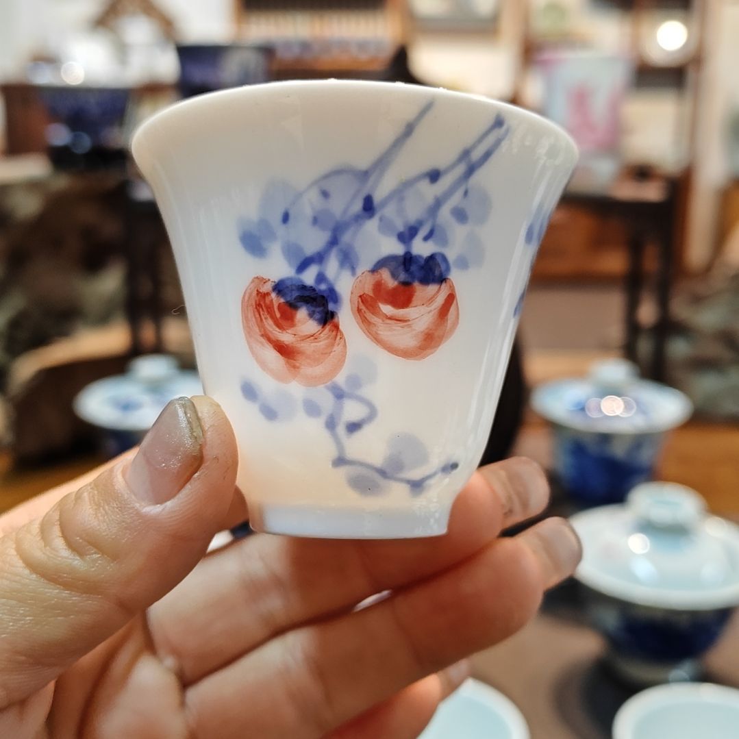 景德镇手工手绘柿花主人杯