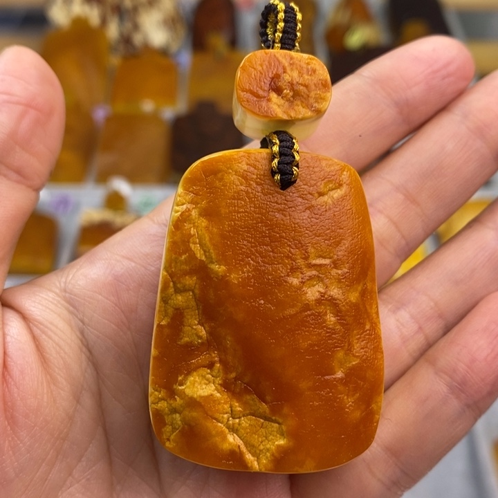 蜜蜡吊坠(赠链)未镶嵌逆*红白花蜜蜡原石切牌