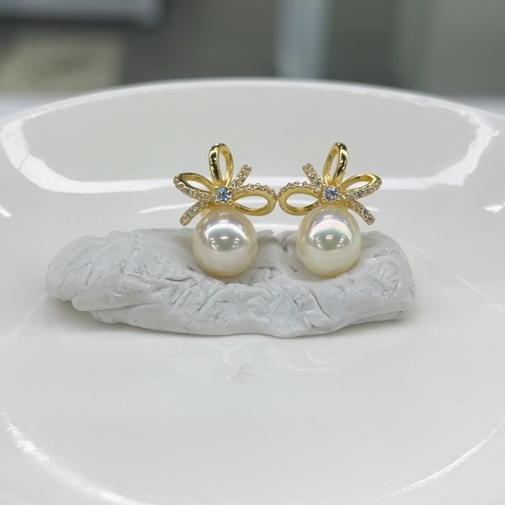 银S925镶嵌耳饰海水珍珠8-9m