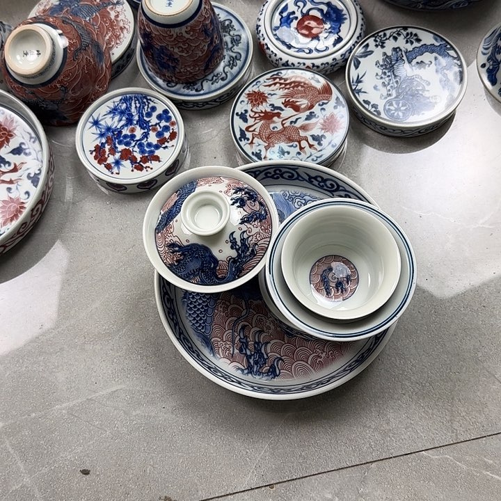 摆件景德镇霸王龙五件套