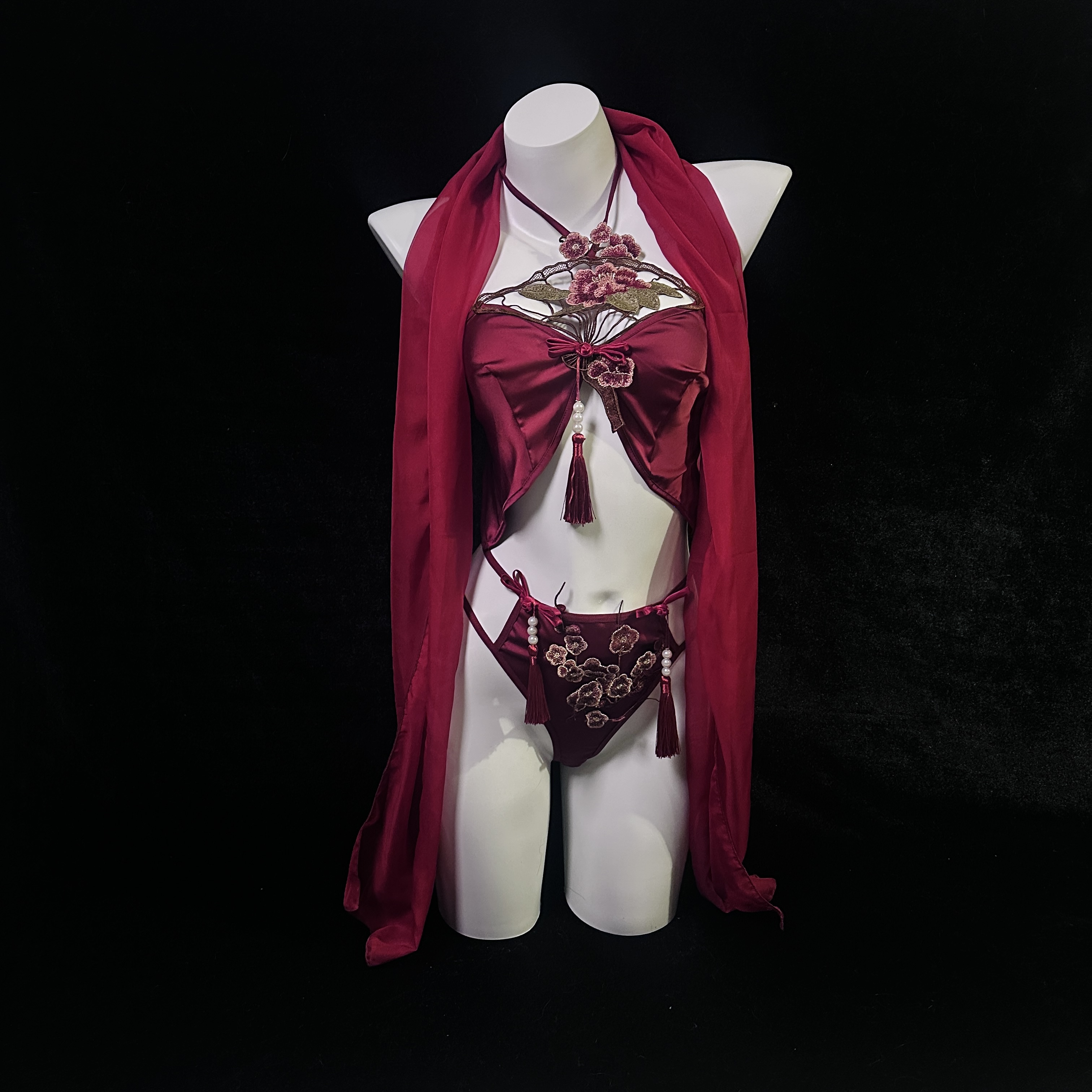 红色披肩分体式睡衣居家服