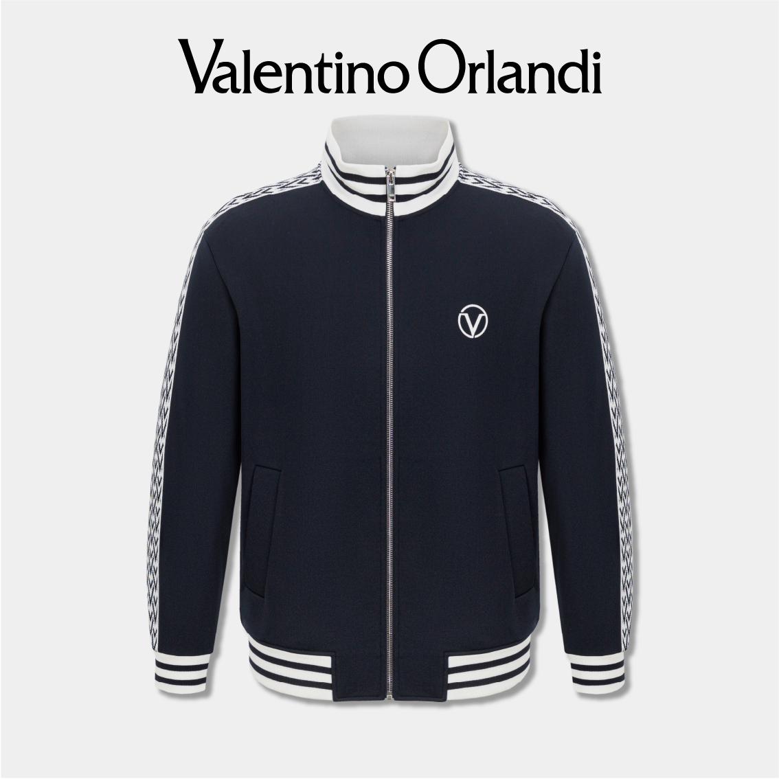 Valentino orlandi男士春秋B版时尚潮流撞色刺绣小标针织卫衣外套