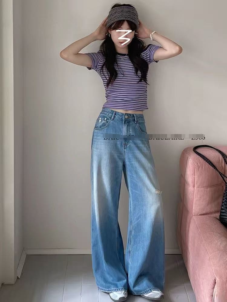 高奢301系列天丝薄料破洞阔腿甩裤