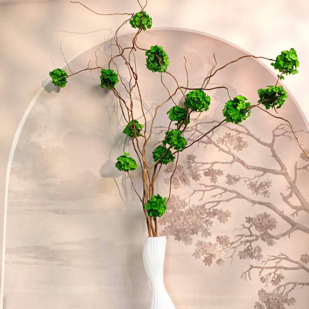 【柳暗花明桌面版】1.2m龙柳绣球永生花束手工餐桌客厅家居艺术装饰