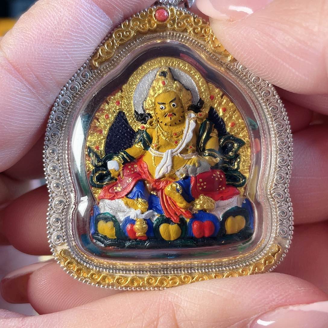 泥塑土***弟黄财样品手绘擦擦吊坠925银外壳有绳➕礼盒