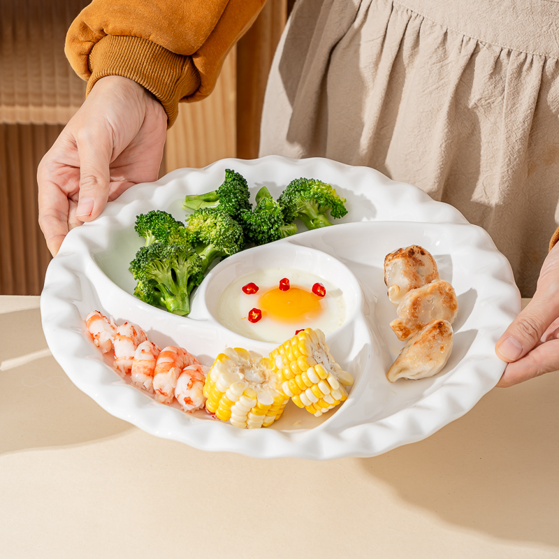 高温陶瓷蒸盘风车盘减脂餐盘早餐多格水果点心盘子家用菜盘餐具