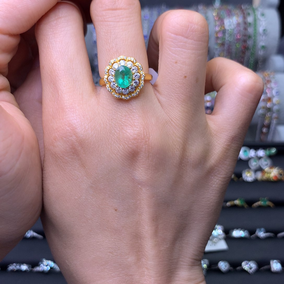 祖母绿戒指银S925镶嵌戒指