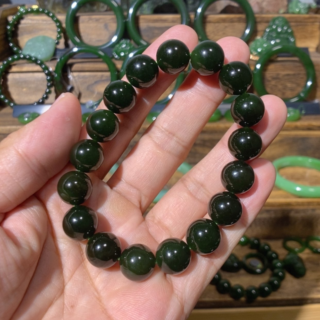 【闪购商品】吊坠(不含链)未镶嵌和田玉阿富汗黑碧玉手串 12