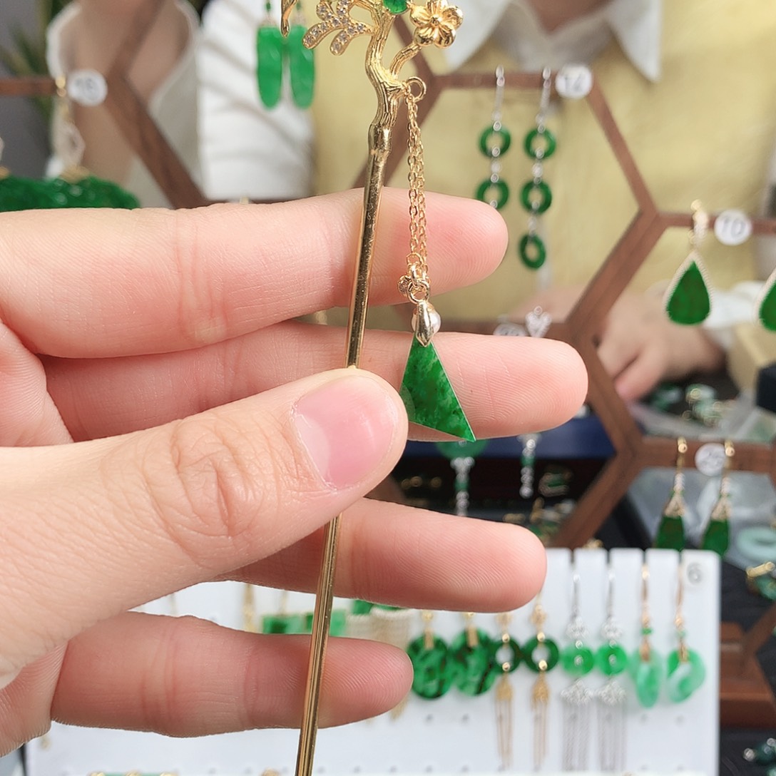 翡翠颈饰银S925镶嵌发簪