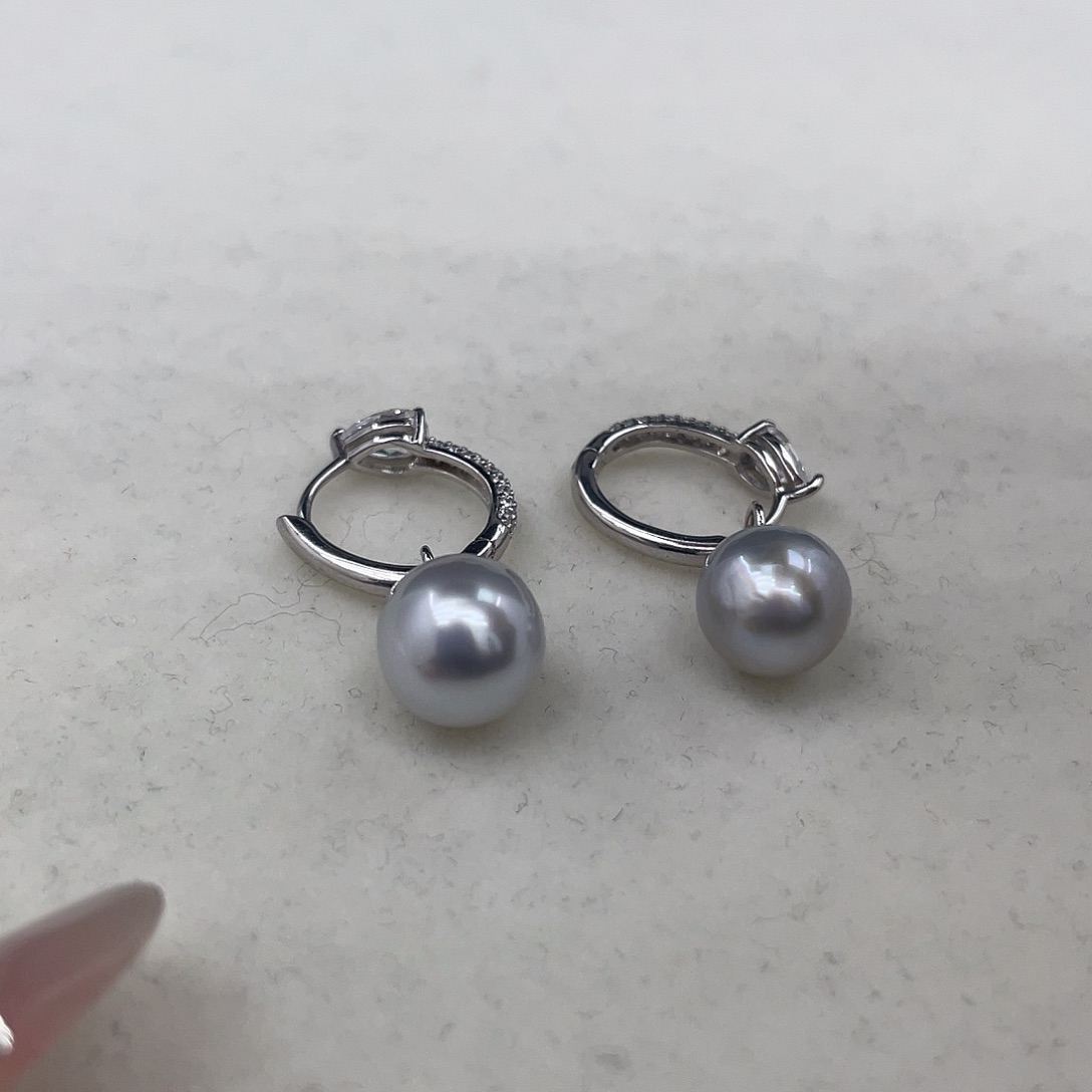 银S925镶嵌海水珍珠耳饰