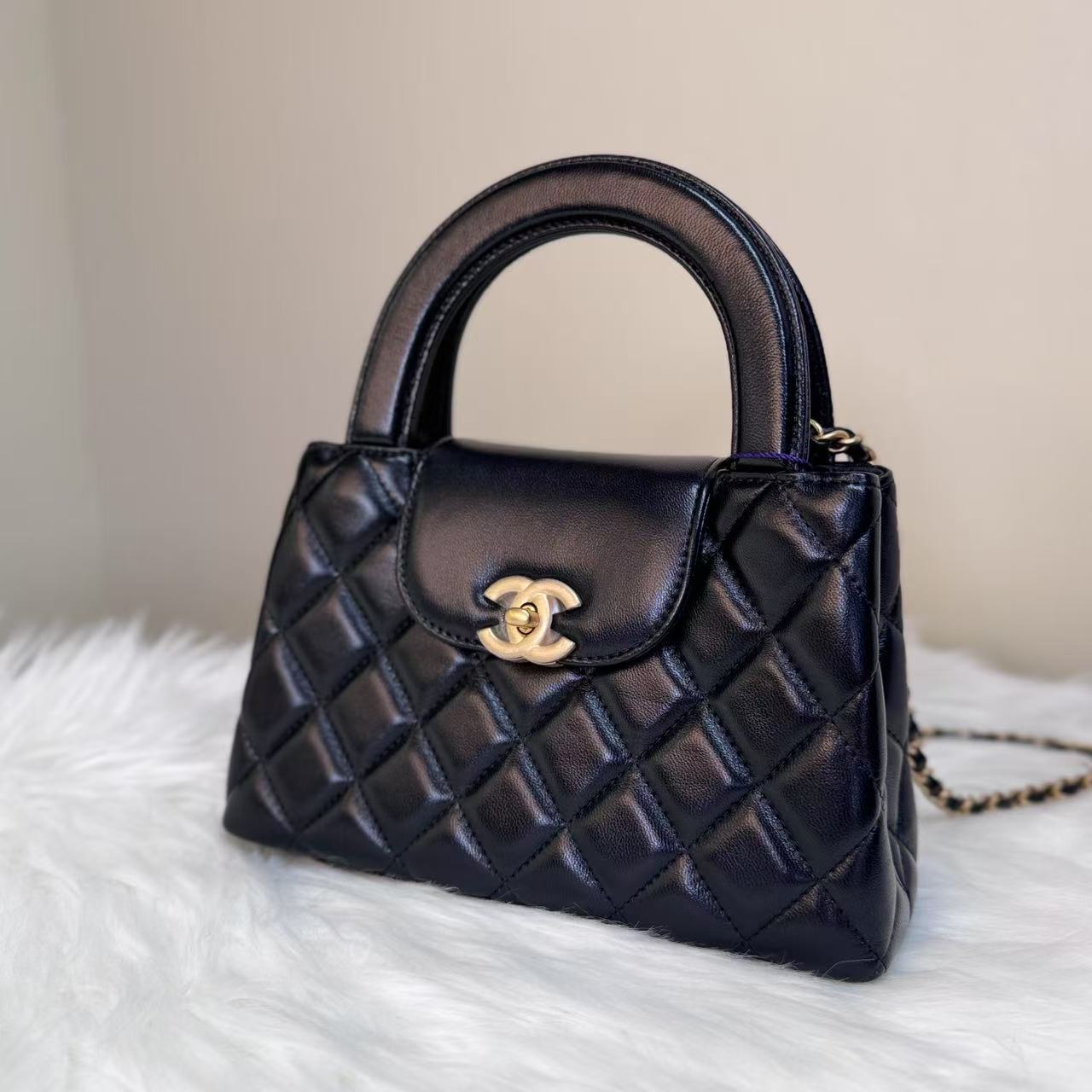 未使用 Chanel/香奈儿 全新 kelly 26C 羊皮 黑色金扣 手提包