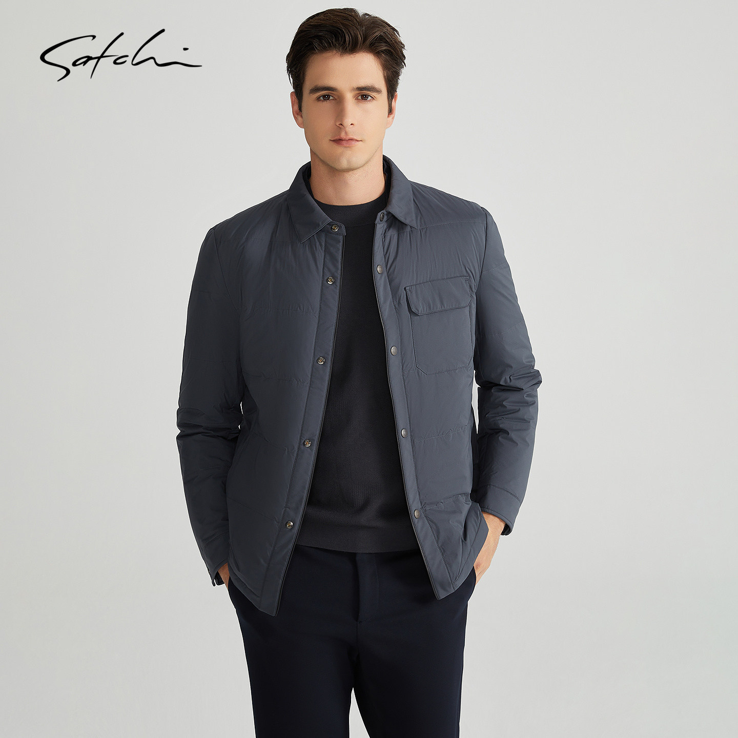 [可拆卸兔毛内胆]SATCHI男装男士尼克羽绒服冬季新款鹅绒外套