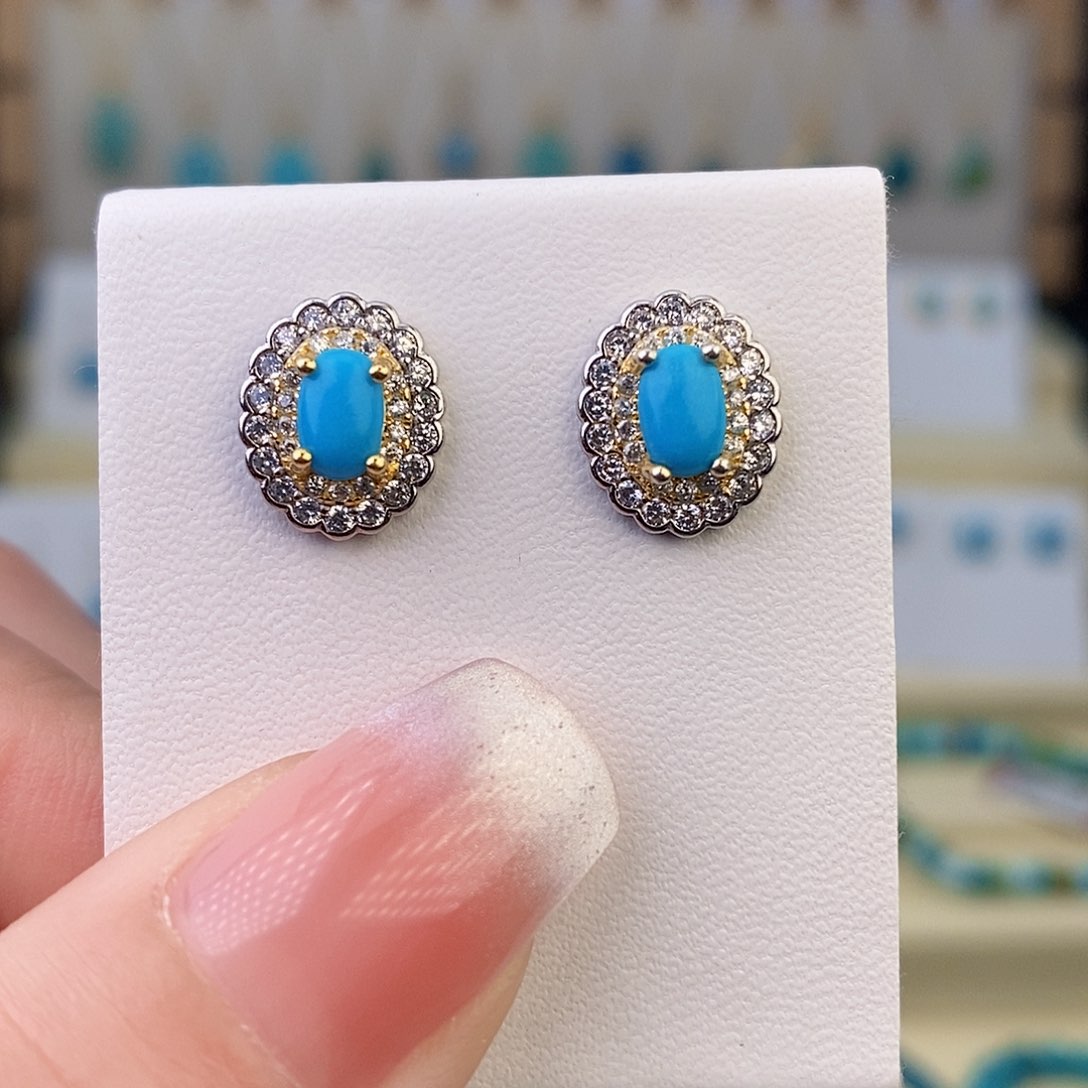 银S925镶嵌绿松石耳饰