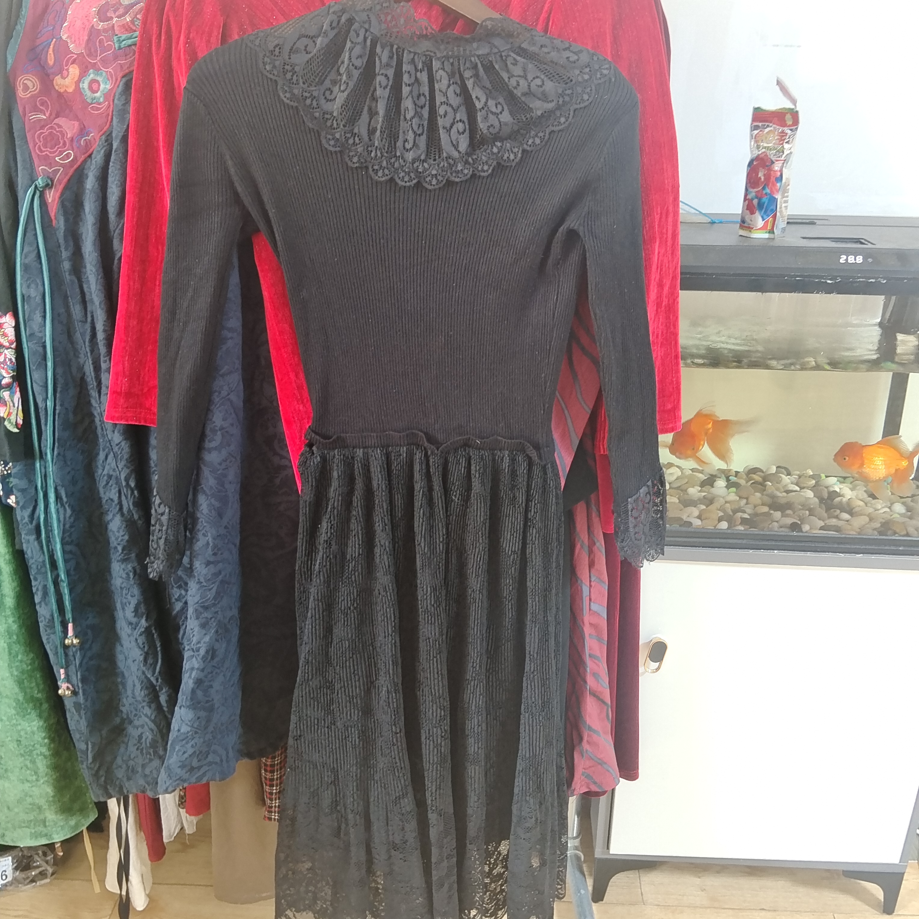 春秋新款气质显瘦中长款网纱拼接针织修身打底连衣裙女