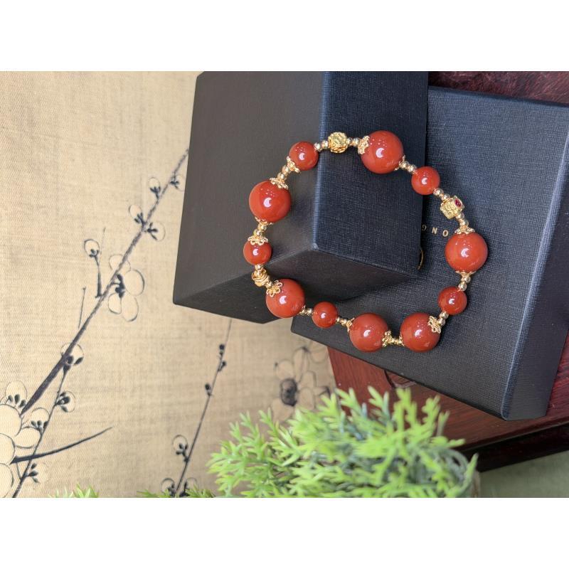 DM1299-玛瑙8-12mm宝山南红玛瑙树叶纹手链(带礼盒证书)