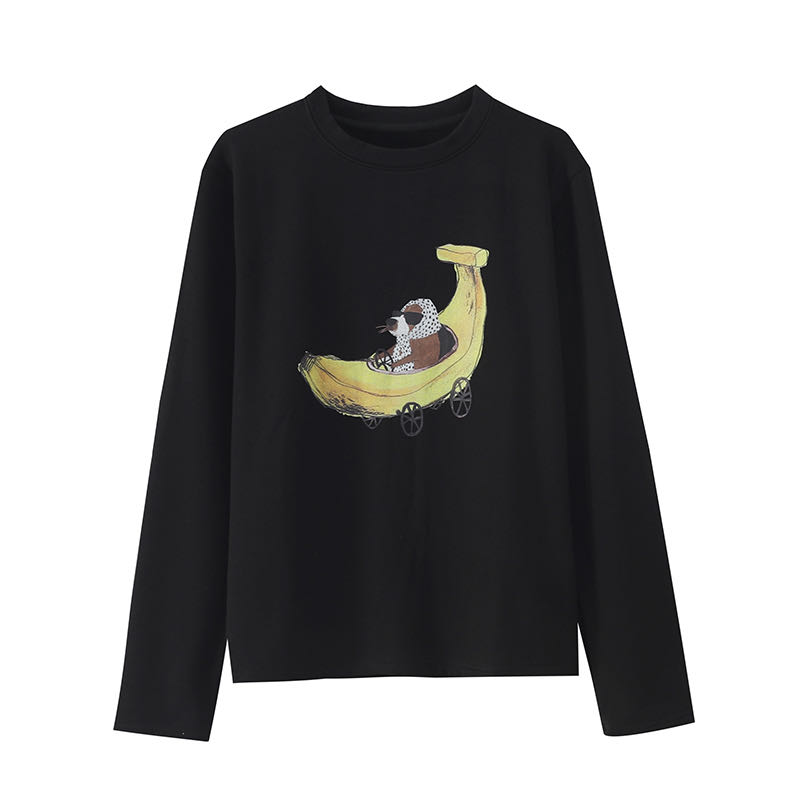 JR-清默认瑕疵NO退换！加绒加厚慕斯羊绒小狗香蕉长袖T恤，12350