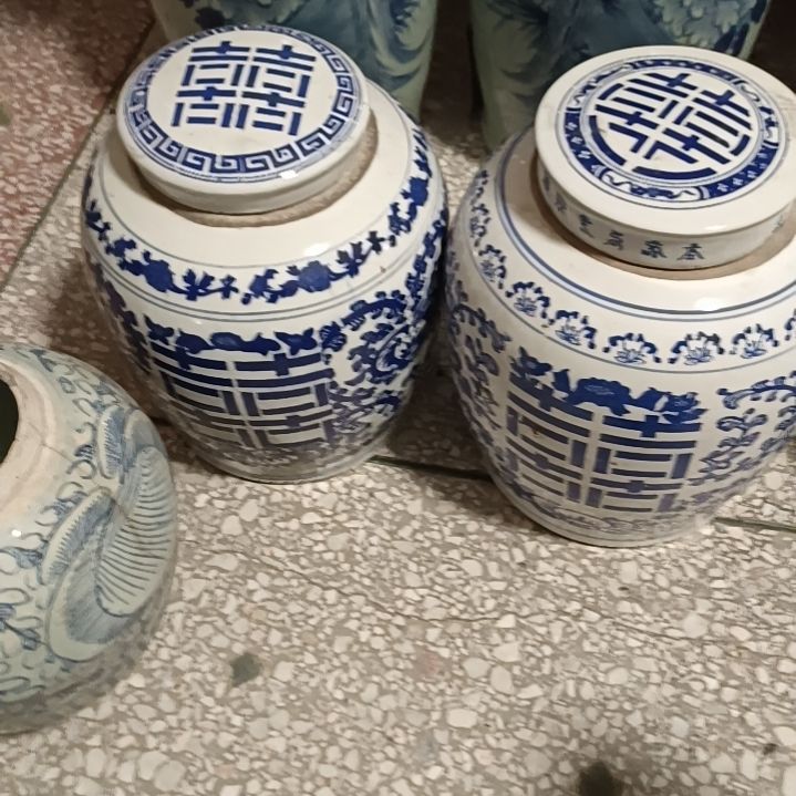 摆件双双双喜临门罐罐摆件青花陶瓷摆件