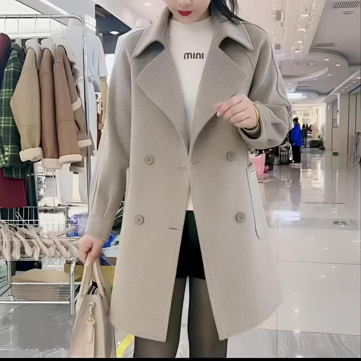 秋冬女款气质时尚毛呢百搭网红韩版修身型收口袖中长款羊毛大衣