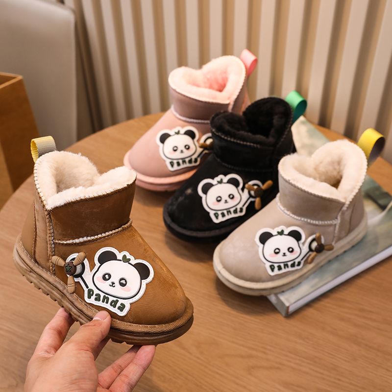 男童平跟休闲风冬季套筒雪地靴加绒加厚防滑防水棉鞋宝宝冬鞋