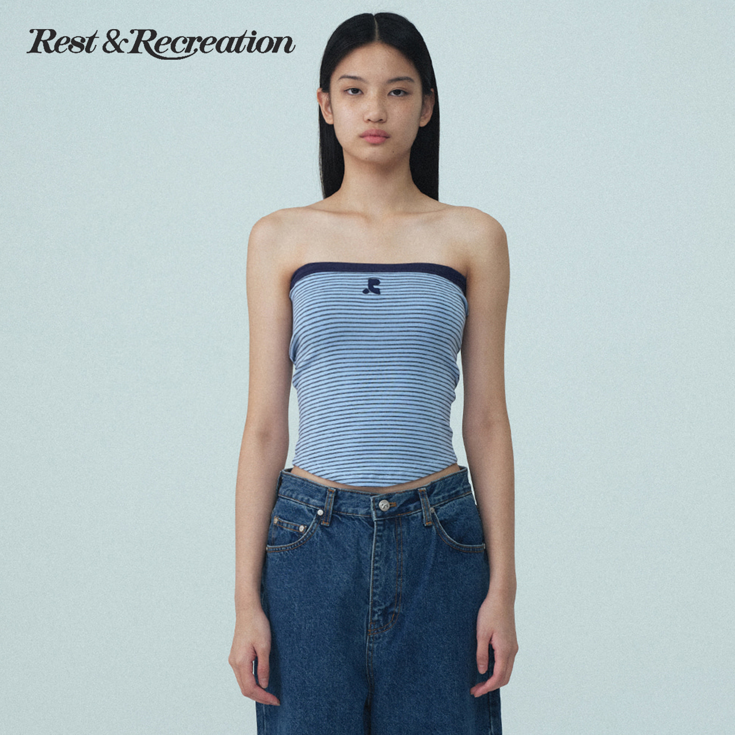 RestandRecreation官方条纹抹胸短袖2025RR美式辣妹内搭修身