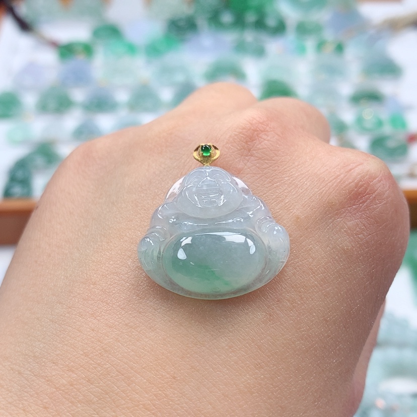 【闪购商品】翡翠吊坠(赠链)18K金镶嵌