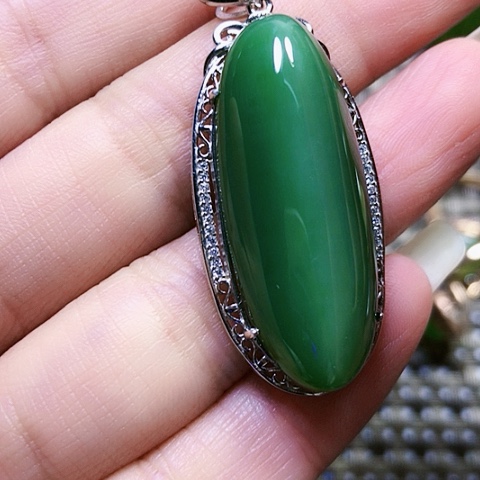 和田玉银S925镶嵌挂件