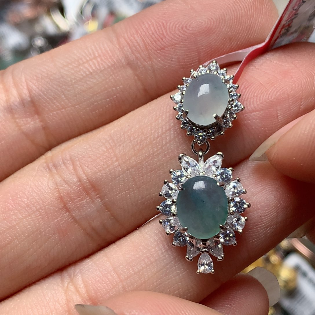 翡翠戒指银S925镶嵌天然翡翠吊坠