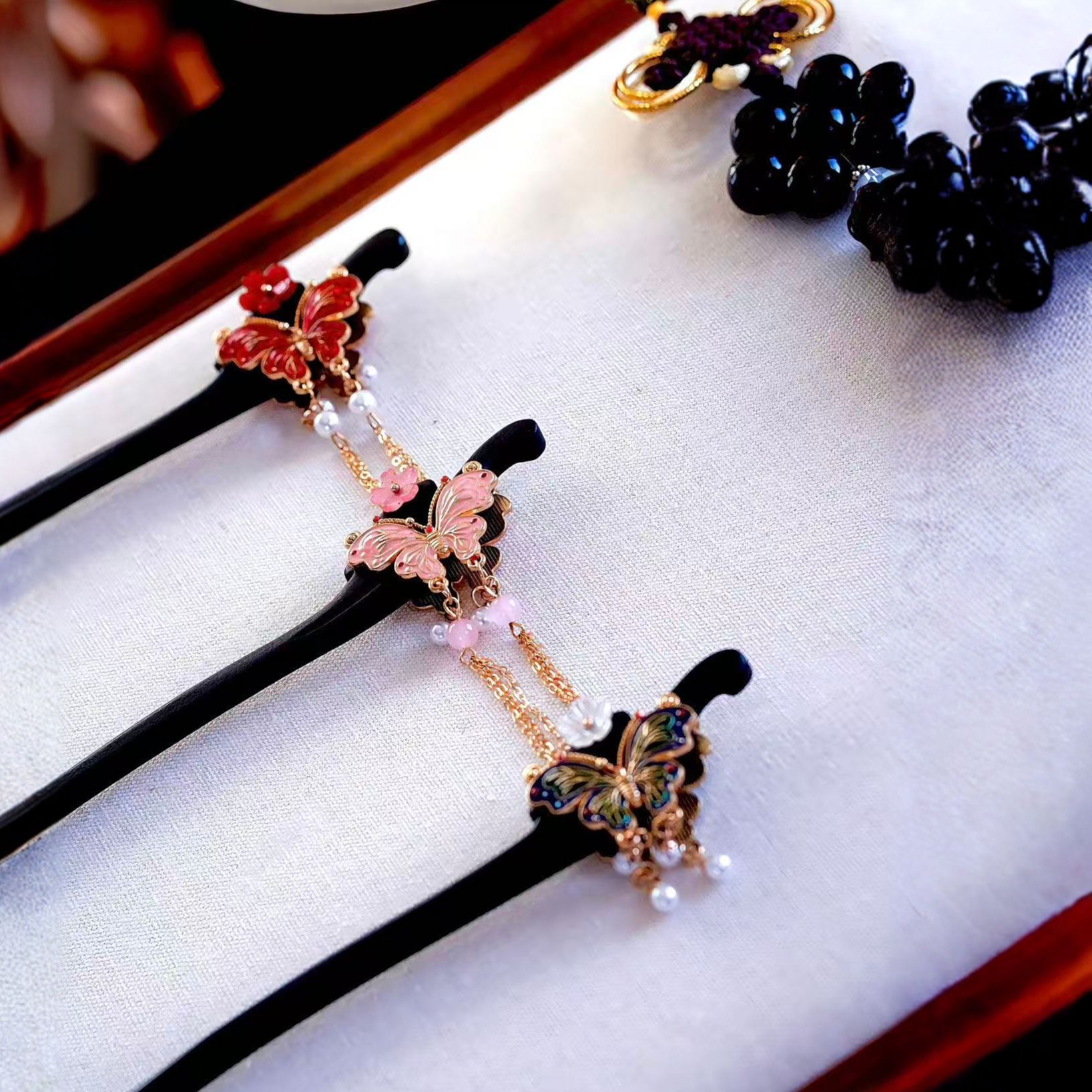 MT015蝴蝶古风头饰汉服发饰套装木制发簪配饰