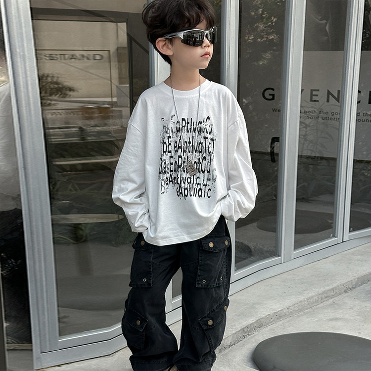 【小石头剪刀布】HY2550儿童满印字母T恤2025春季新款男童韩版