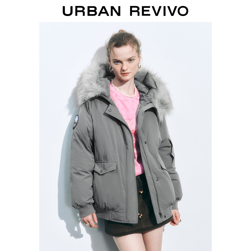 UR2025冬季新款女流光风休闲毛领连帽羽绒服UYL150033+