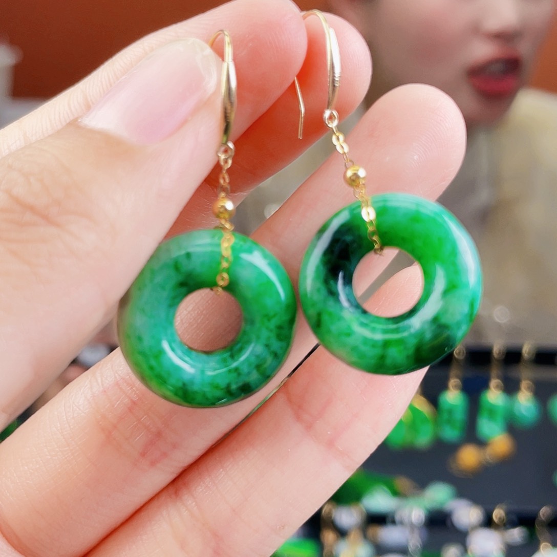 翡翠18K金镶嵌耳饰饰品