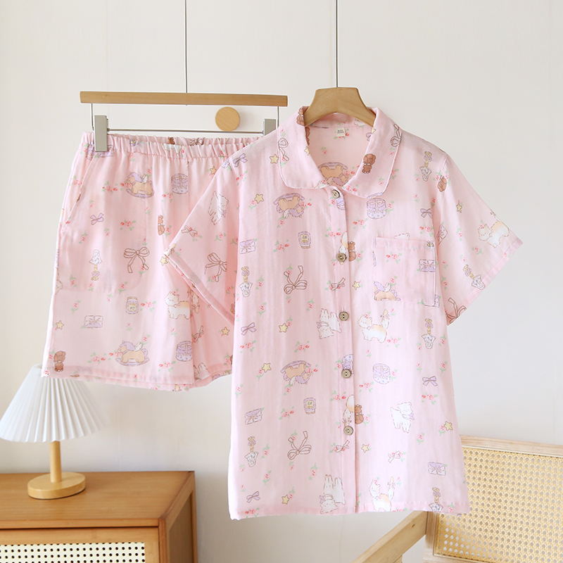 短袖家居服套装短裤夏天印花日系秋夏睡衣夏季可爱卡通透气亲肤