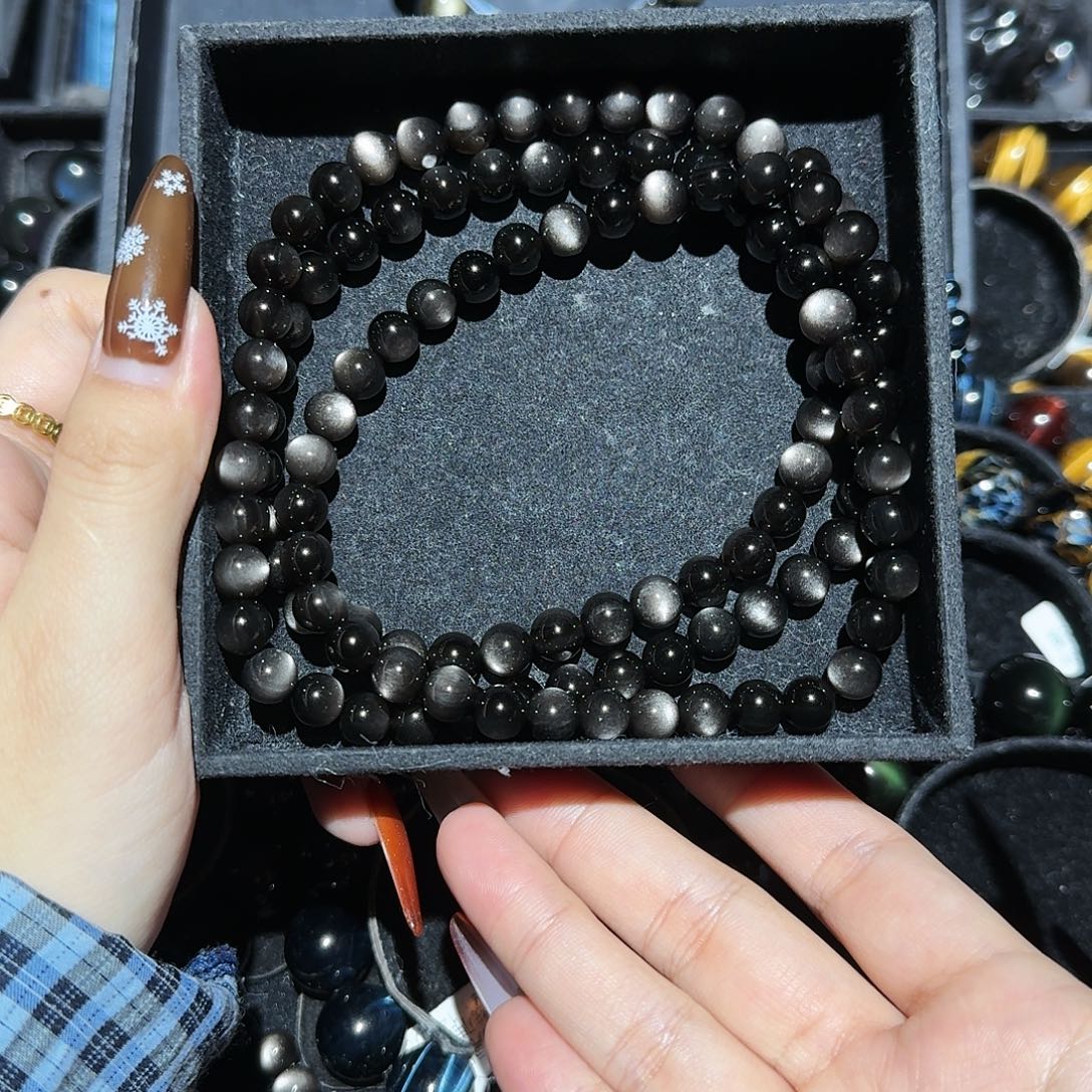 A***.黑曜岩未镶嵌手链