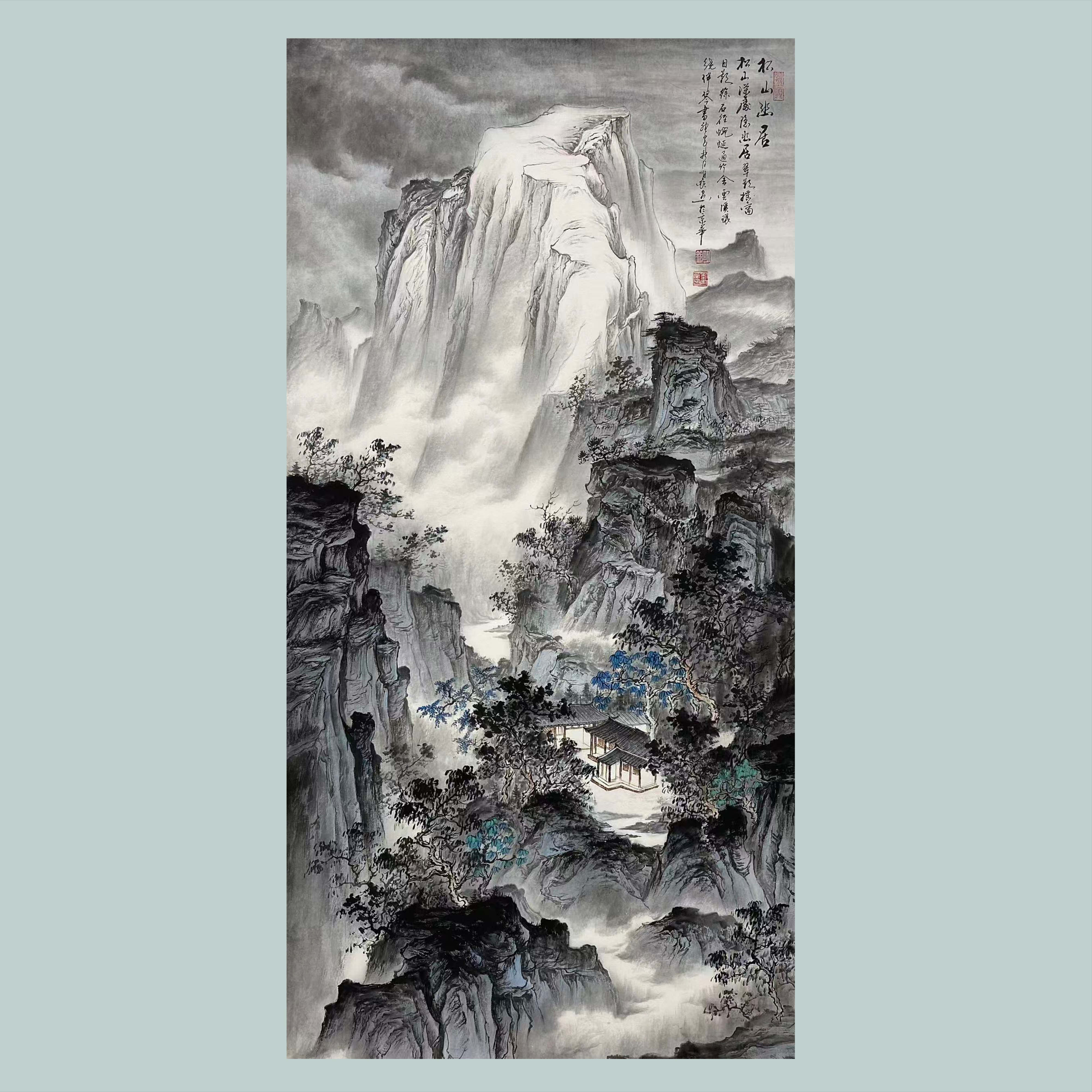 明锐四尺140*70cm精品山水国画收藏挂画