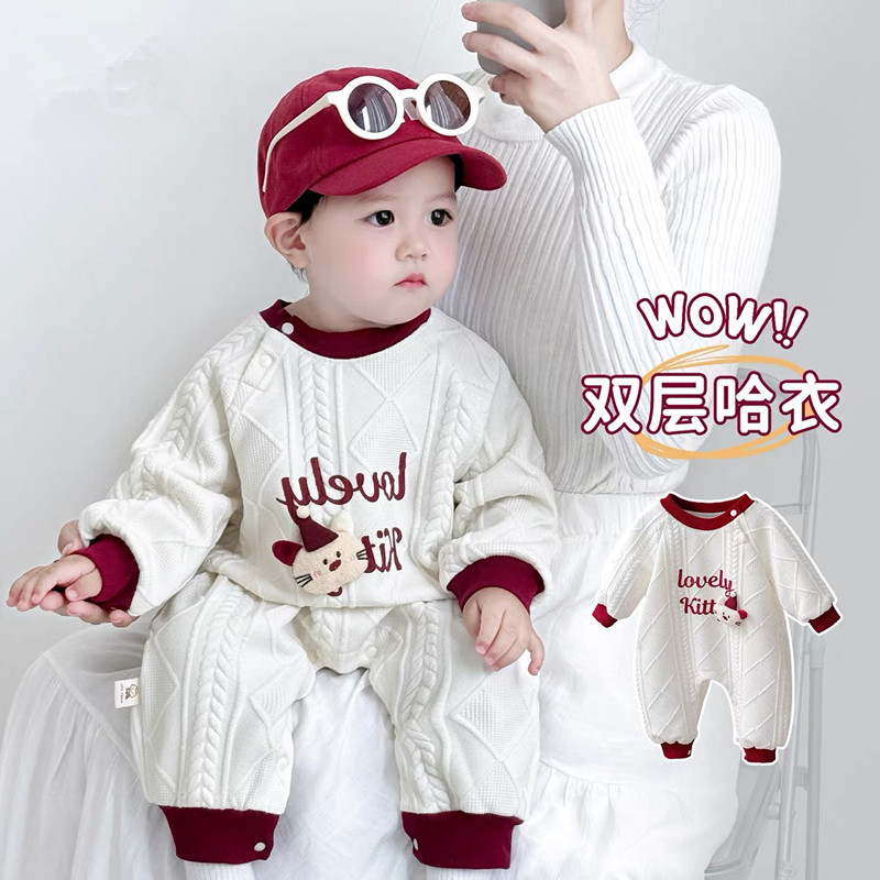 婴儿秋装连体衣韩版婴幼儿卫衣哈衣宝宝超萌衣服小月龄男宝外出服