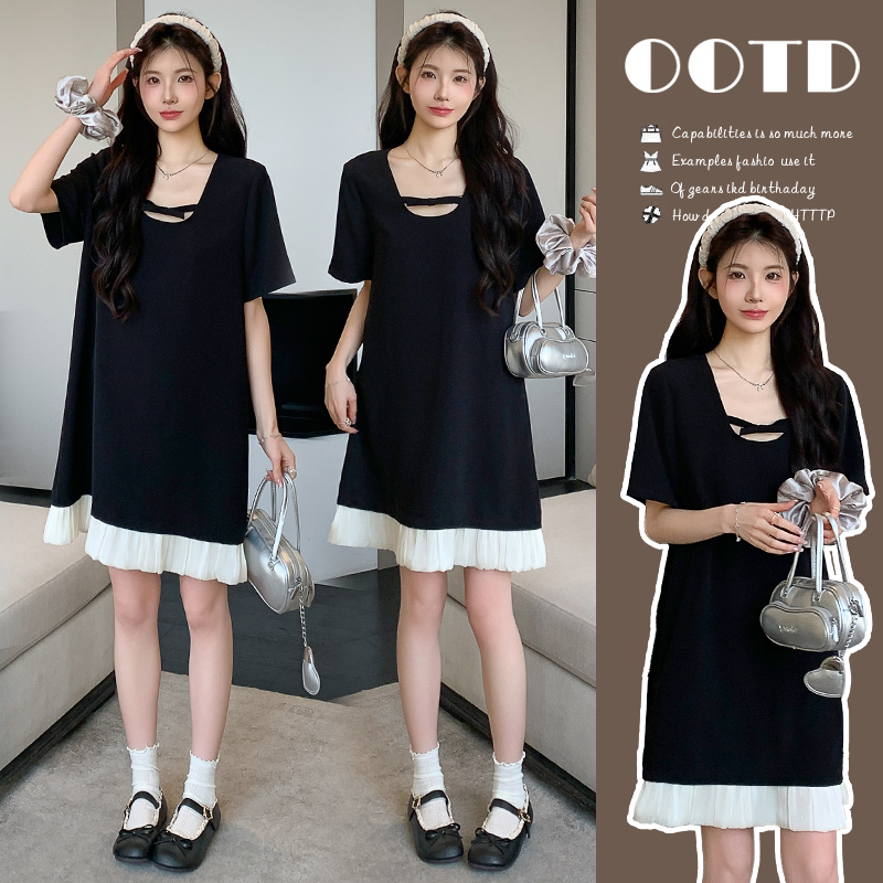 SuSu新款孕妇连衣裙夏季时尚洋气韩系赫本风大码宽松小黑裙连衣裙