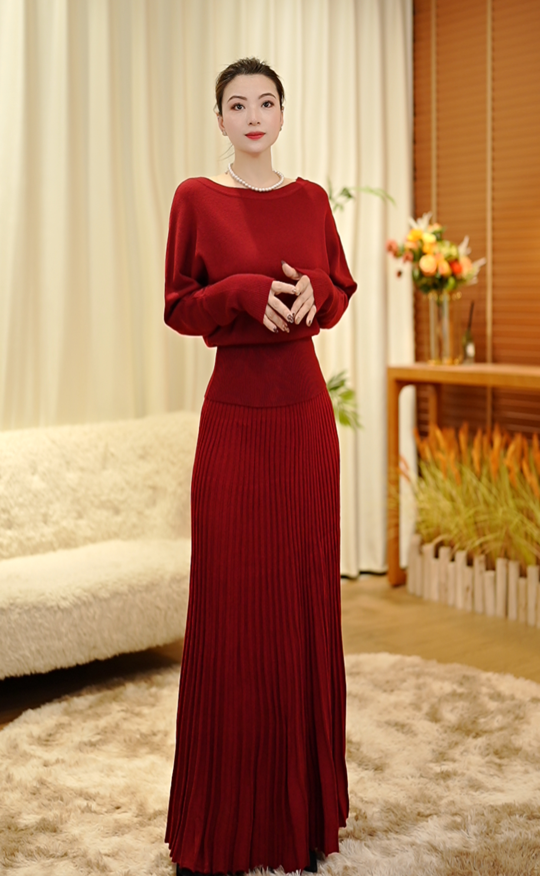 气质秋冬高腰显瘦针织中长裙