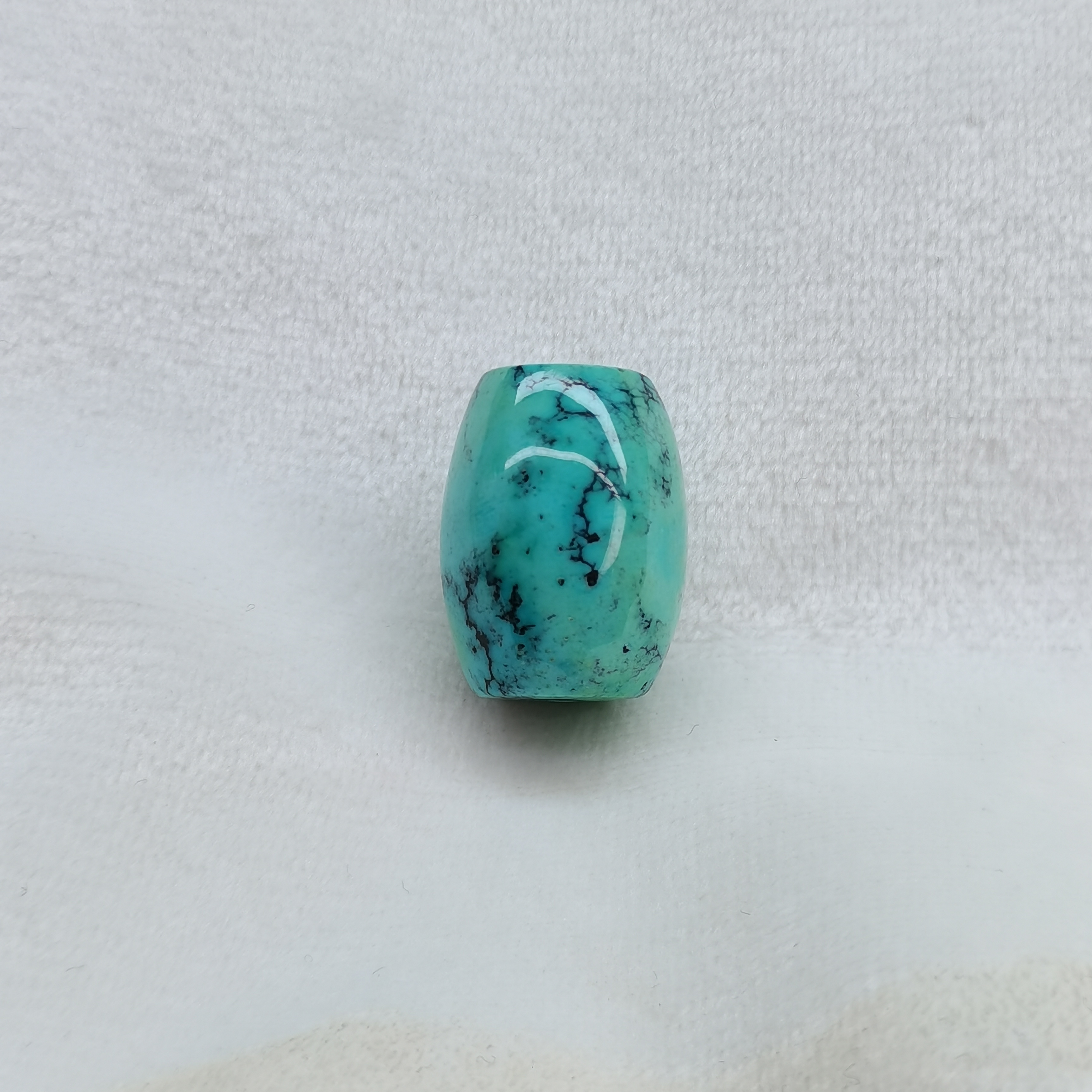 原矿高瓷蓝绿色水草纹桶珠 直径14.6MM对孔19.4MM 重6.8g