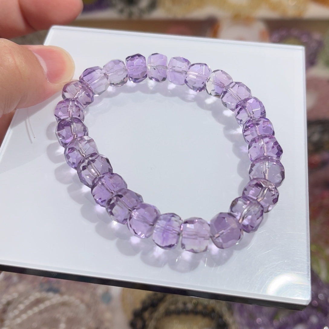 未镶嵌水晶手链紫水晶老型珠随型切面单圈